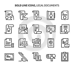 Legal documents , bold line icons