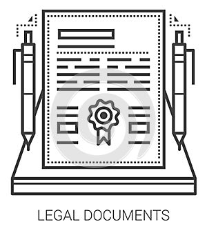 Legal documents line icons.