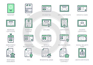 Legal documents line icons. Vector illustration include icon - permission, employment, residence permit, passport