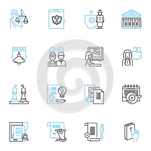 Legal entitlements linear icons set. Rights, Privileges, Benefits, Protections, Claims, Immunities, Liberties line
