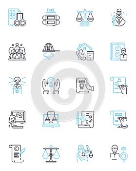 Legal freedoms linear icons set. Rights, Liberties, Justice, Equality, Constitution, Due process, Civil rights line