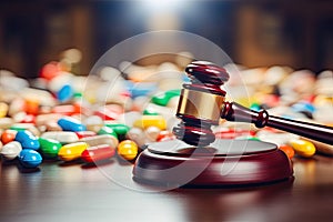 legal gavel and pharmacy pills AI generated