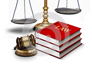 Legal gavel with scales and law books photo