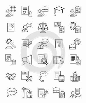 Legal icons, linear, monotone.