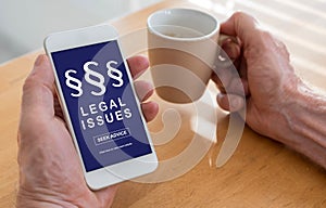 Legal issues concept on a smartphone