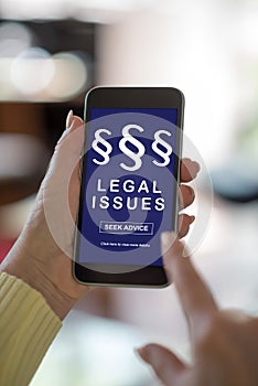 Legal issues concept on a smartphone