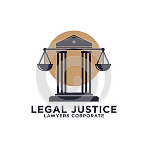 Legal justice corporation logo design inspirations, greek temple with scales vector illustrations