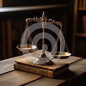 Legal knowledge hub Law books and scales of justice in library