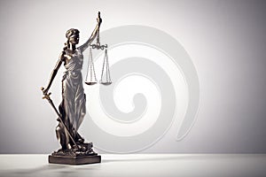 Legal and law concept statue of Lady Justice with scales of justice background
