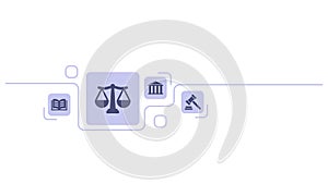 Legal, law, justice, court Concept Icon. Services lawyer, attorney, notary. Scales justice, gavel book Symbol. Vector