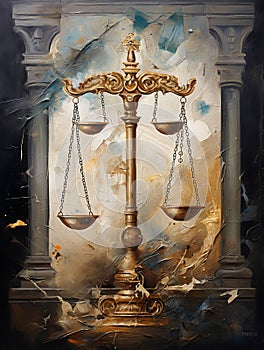 Legal Legacy: Sophisticated Oil Fusion of Justice Symbols & Vintage Aesthetics