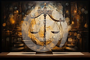 Legal Legacy: Sophisticated Oil Fusion of Justice Symbols & Vintage Aesthetics photo