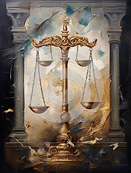 Legal Legacy: Sophisticated Oil Fusion of Justice Symbols & Vintage Aesthetics photo