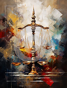 Legal Legacy: Sophisticated Oil Fusion of Justice Symbols & Vintage Aesthetics photo
