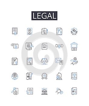 Legal line icons collection. Lawful, Authorized, Legitimate, Valid, Permitted, Allowable, Admissible vector and linear