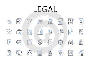 Legal line icons collection. Lawful, Authorized, Legitimate, Valid, Permitted, Allowable, Admissible vector and linear