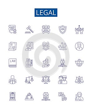 Legal line icons signs set. Design collection of Lawful, Just, Legitimate, Valid, Binding, Allowable, Permissible