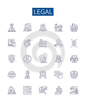 Legal line icons signs set. Design collection of Lawful, Just, Legitimate, Valid, Binding, Allowable, Permissible