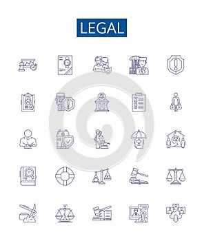 Legal line icons signs set. Design collection of Lawful, Just, Legitimate, Valid, Binding, Allowable, Permissible photo