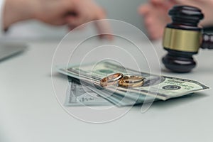 Legal money concept. Section dollars because of divorce.