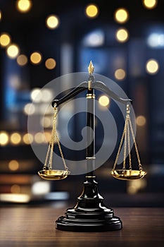 Legal office of lawyers, justice and law concept : Retro balance scale of justice on blure background