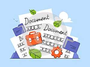 Legal papers or particulars of claim flat style vector illustration with documents, folders