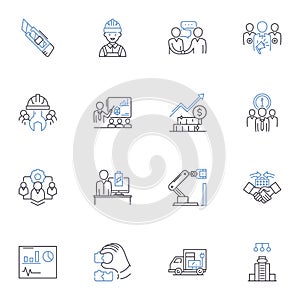 Legal practice line icons collection. Trial, Litigation, Attorney, Defense, Plaintiff, Verdict, Civil vector and linear