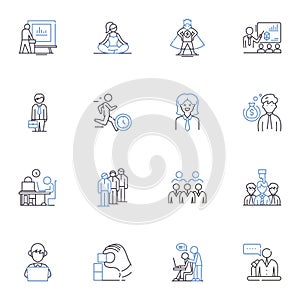 Legal profession line icons collection. Lawyer, Attorney, Advocate, Solicitor, Paralegal, Judge, Law vector and linear