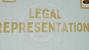 Legal Representation inscription on white background. Graphic presentation with drawn portraits of Afro-American people