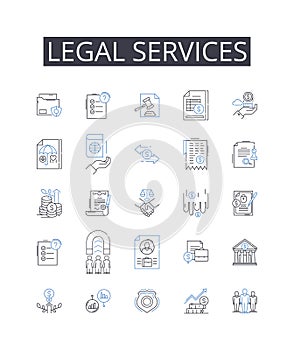 Legal services line icons collection. Infants, Children, Adolescents, Vaccines, Development, Neonates, Growth vector and