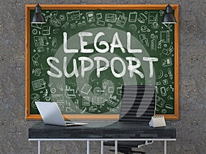 Legal Support Concept. Doodle Icons on Chalkboard. 3D.