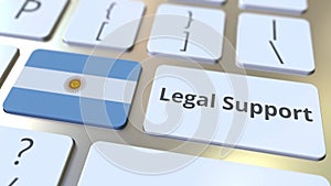 Legal Support text and flag of Argentina on the computer keyboard. Online legal service related 3D animation