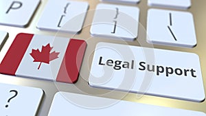Legal Support text and flag of Canada on the computer keyboard. Online legal service related 3D rendering