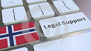 Legal Support text and flag of Norway on the computer keyboard. Online legal service related 3D rendering
