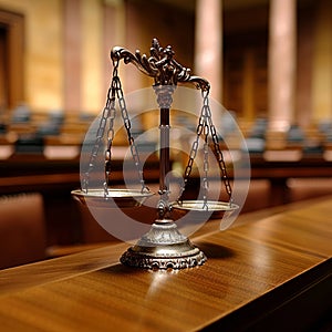 Legal symbolism scales of justice in a court hall