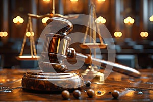 Legal system concept Gavel of judge in symbolic setting