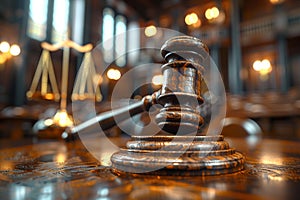 Legal system concept Gavel of judge in symbolic setting