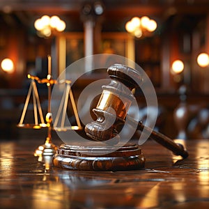 Legal system concept Gavel of judge in symbolic setting