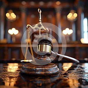 Legal system concept Gavel of judge in symbolic setting