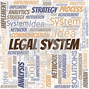 Legal System typography vector word cloud.