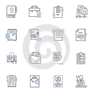 Legal team line icons collection. Lawyers, Advocates, Attorneys, Counselors, Barristers, Lawmakers, Jurists vector and photo