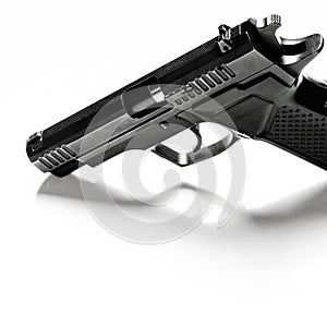The legalization of weapons. Black traumatic gun on a white background