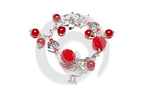 Legant bracelet from silve, red agate and wire on white photo