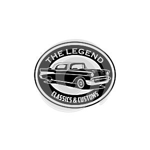 The legend classic car and custom logo vector