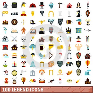 100 legend icons set, flat style