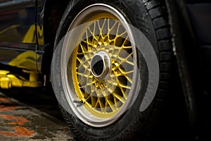 Legendary alloy net sport rims on beautiful wheels photo