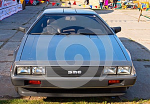 Legendary American sports car DeLorean DMC-12. Front view