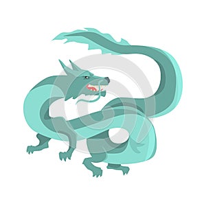 Legendary blue chinese dragon, mythical and fantastic animal vector Illustration