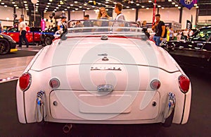 Legendary British classic car 1960s Triumph TR3A. Back view