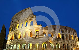 The legendary Coliseum at night , Rome, Italy